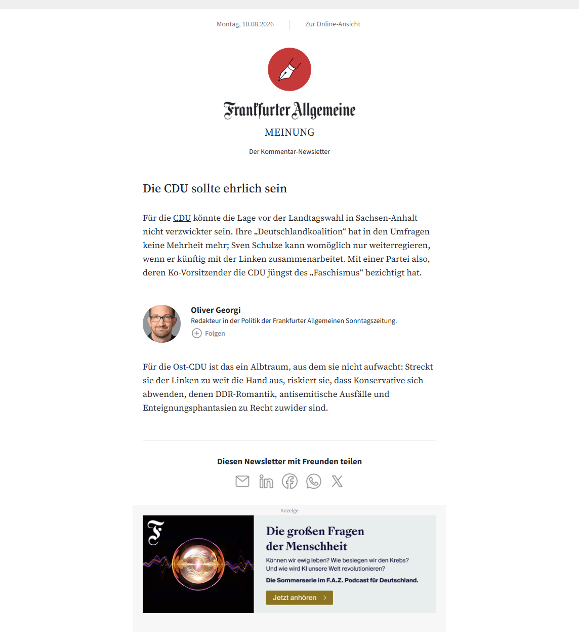 Vorschau des Newsletters Meinung